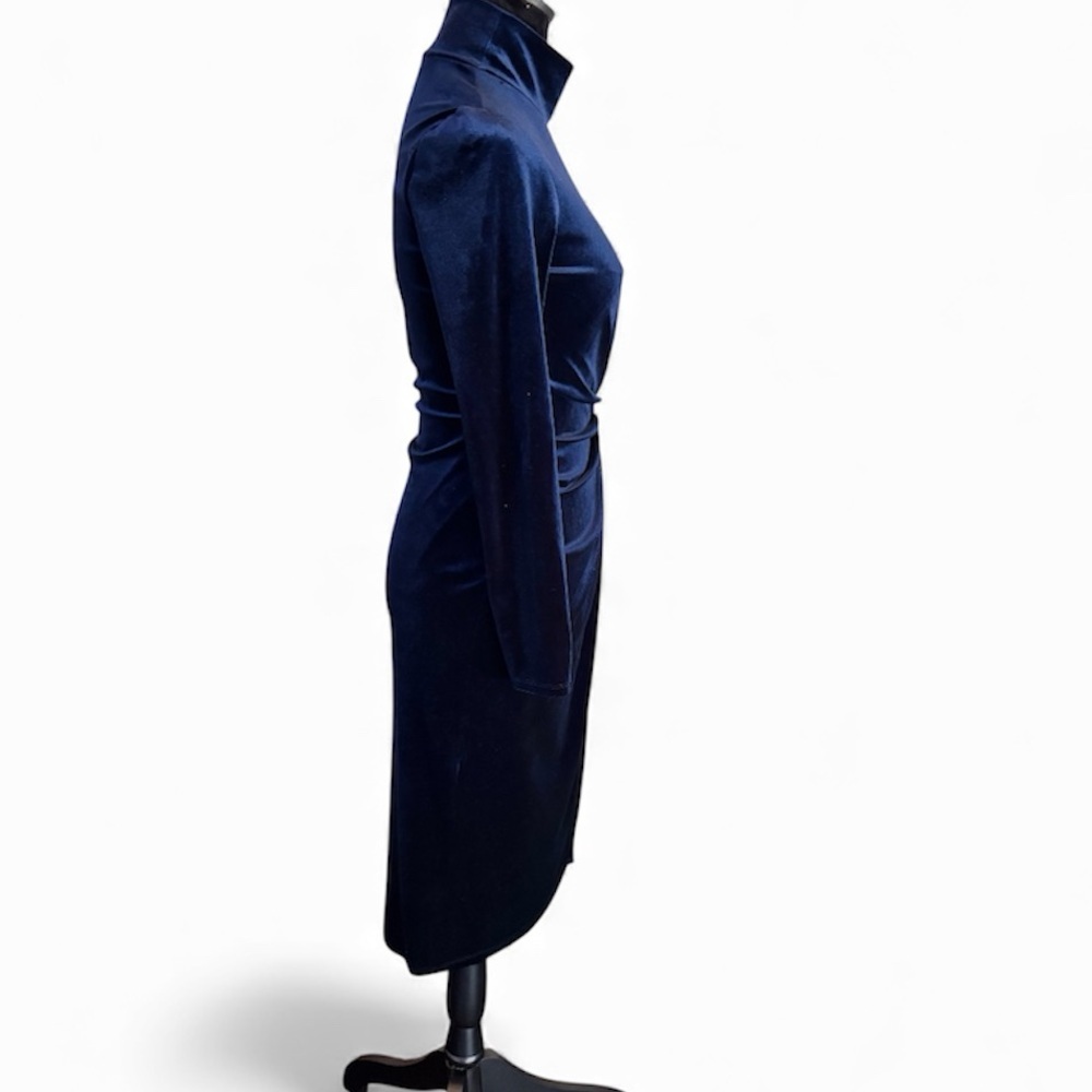 ANTONIO MELANI Rebel Velvet Mock Neck Sheath Dress in Midnight Blue, size 4 - Picture 5 of 14